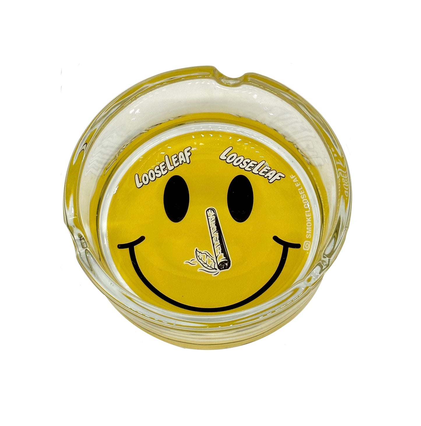 (12ct) 3" Loose Leaf Yellow Smiley Glass Ashtray $2.99 EA