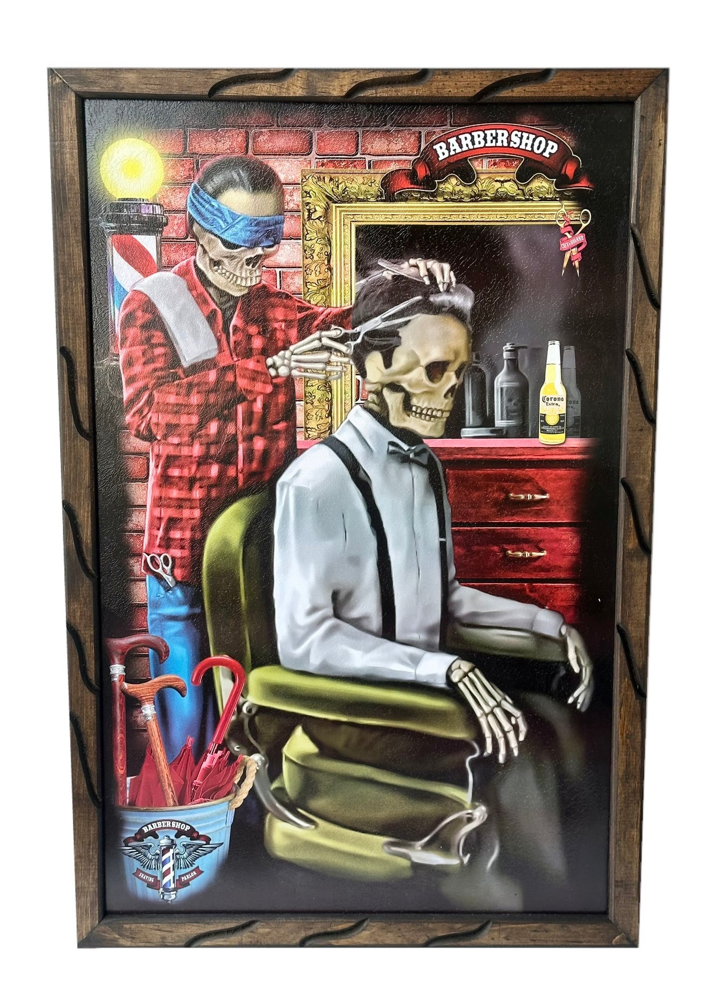 36" x 24" Skeleton Haircut Barbershop Picture Frame