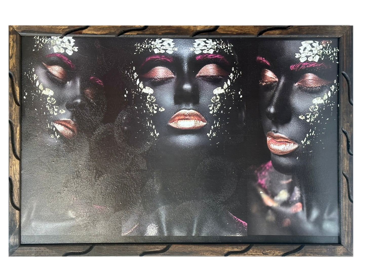 Marco de fotos de maquillaje floral dorado para mujer de 24 "x 36"