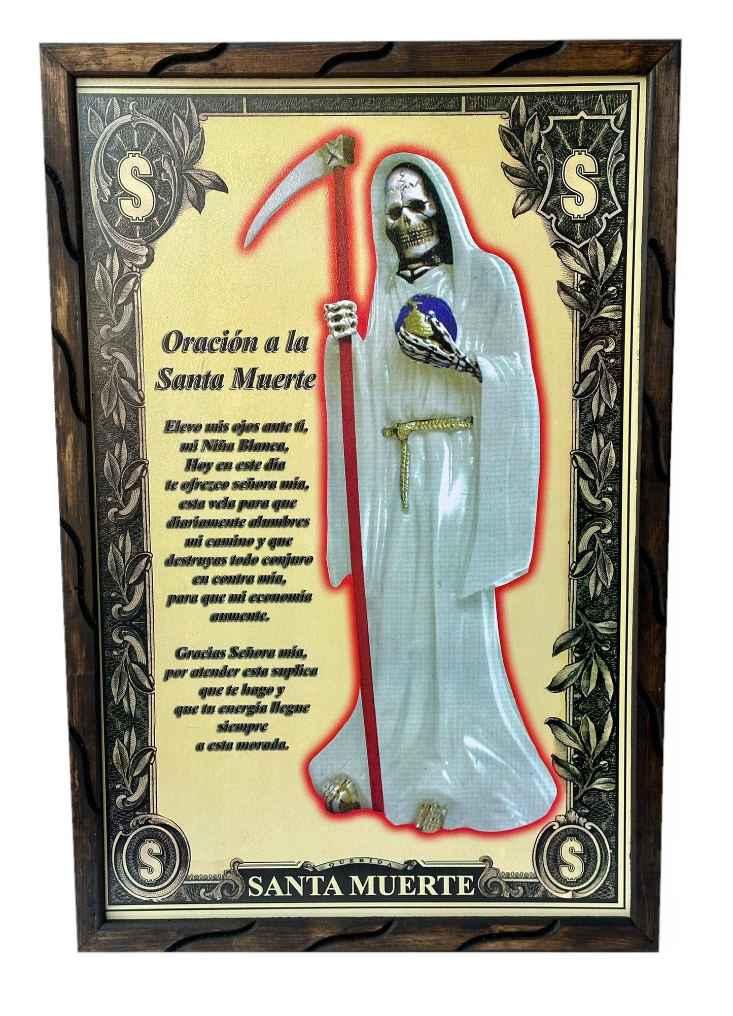 36" x 24" Santa Muerte Quote Dollar Bill Picture Frame