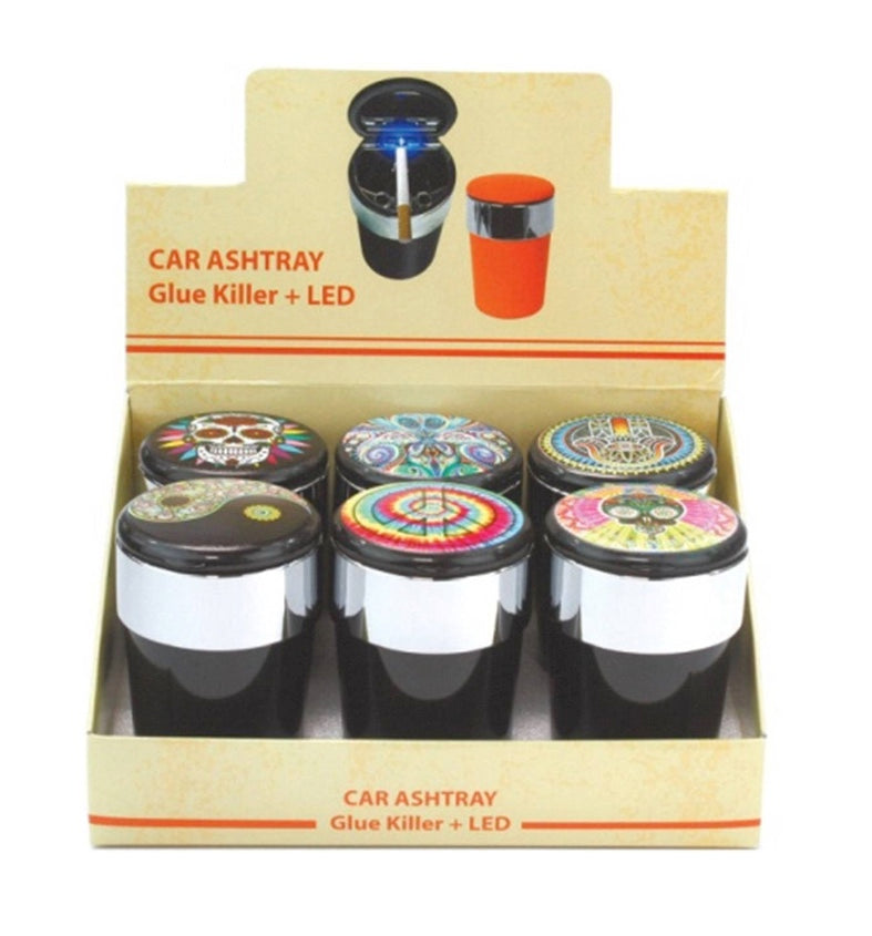 (12ct) 5" Black LED Ashtray Assorted Lid Designs $4.99 EA