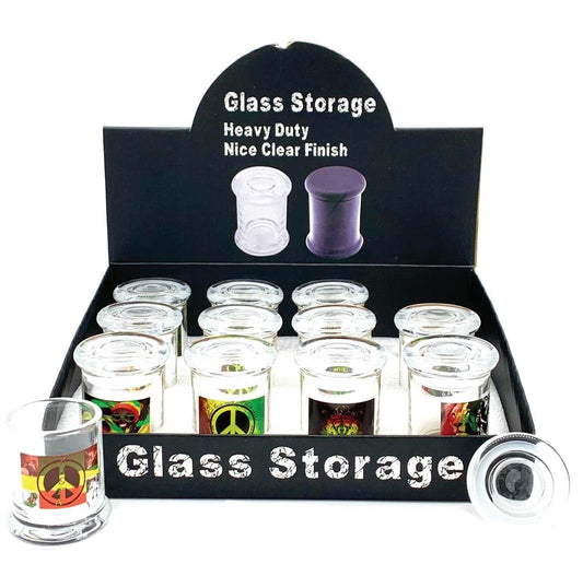 (12ct) 3" High Quality Airtight Glass Jar Assorted Leaf Designs $2.99 EA