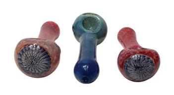 (6 unidades) Pipa de mano de vidrio con cabeza de pétalo exótico de 5" $12 c/u