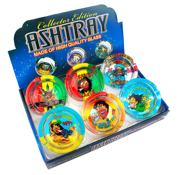 (12c) 4" Assorted Rasta Man Glass Ashtray $2.99 EA