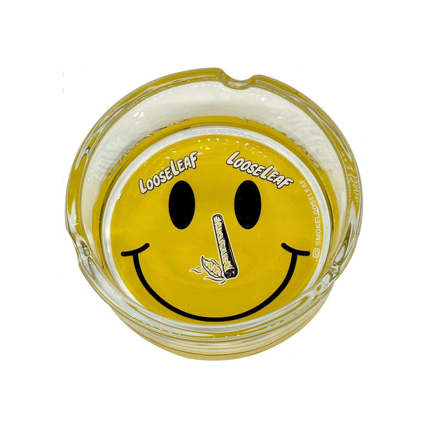 (12ct) 3" Loose Leaf Yellow Smiley Glass Ashtray $2.99 EA