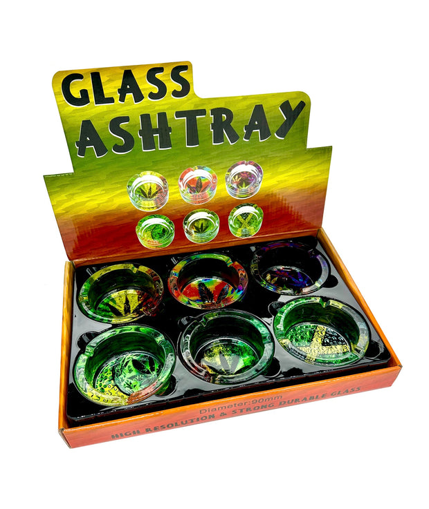 (12ct) 3" Assorted Leaf Designs Glass Ashtray $2.99 EA