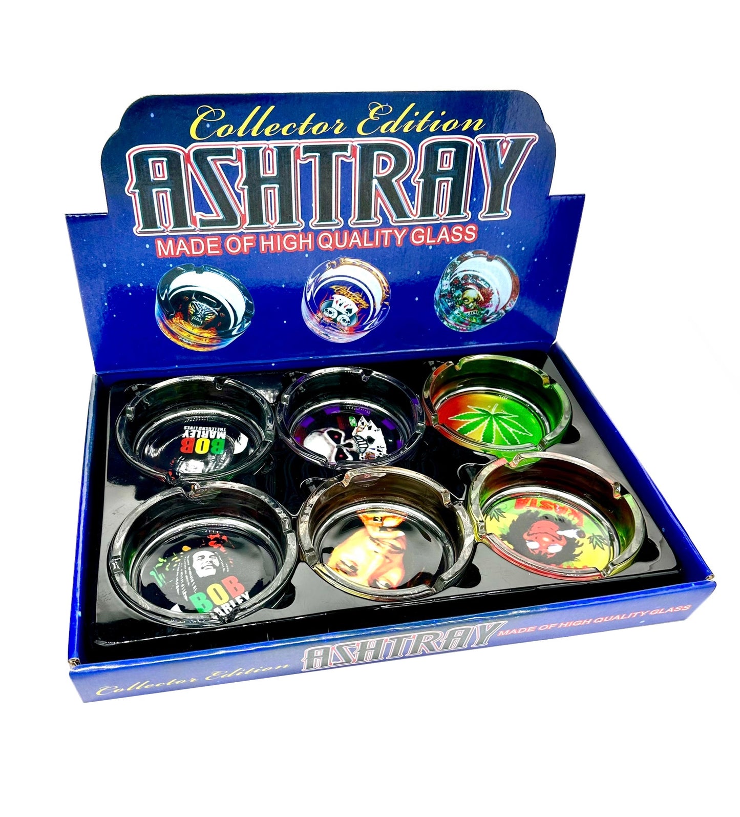 (12ct) 4" Assorted Bob Marley Designs Glass Ashtray $2.99 EA