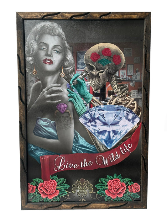 Marco de fotos de Marilyn Tattoo Live the Wild Life de 36 "x 24"