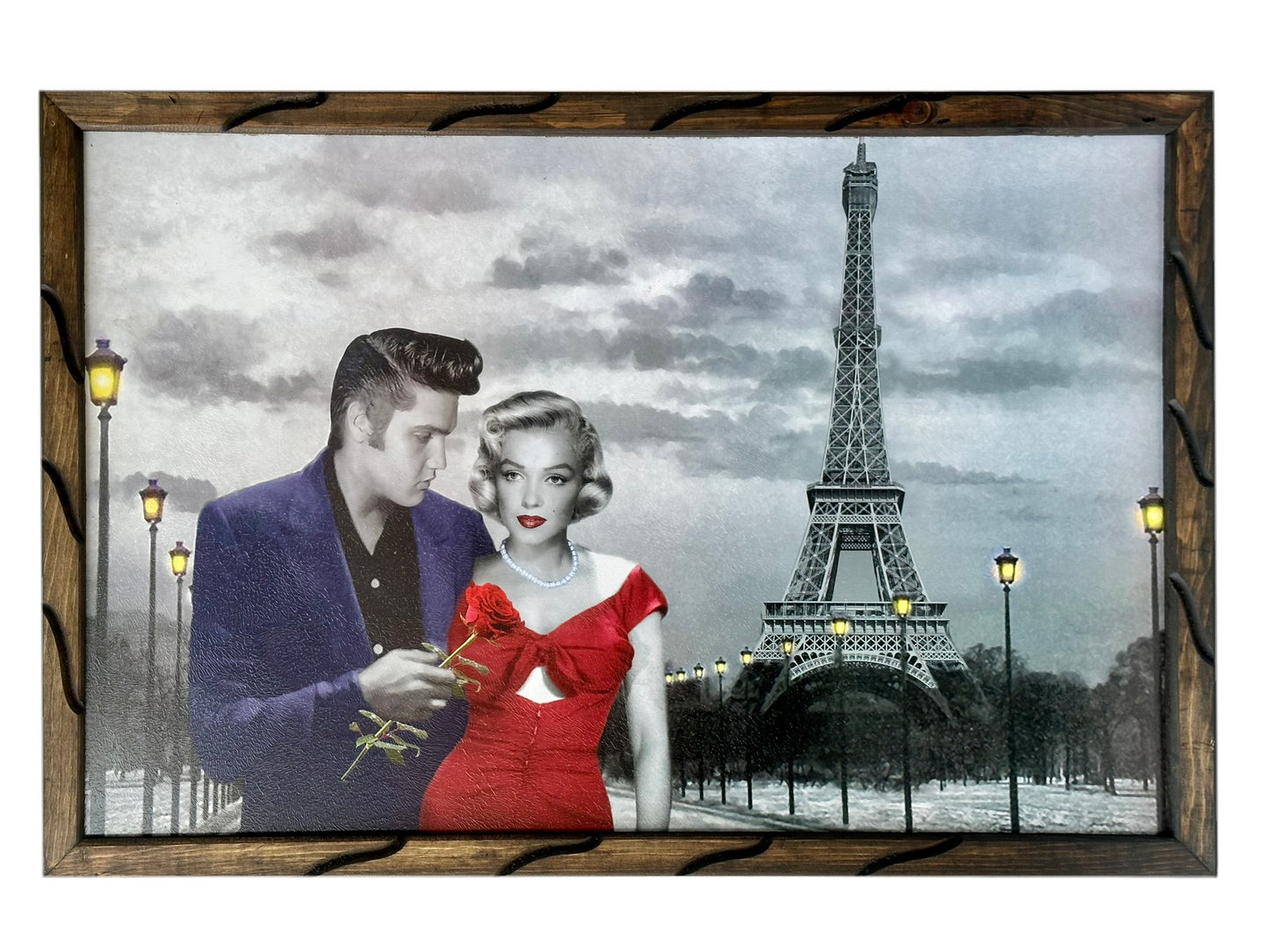 24" x 36" Elvis y Marilyn en la Torre Eiffel