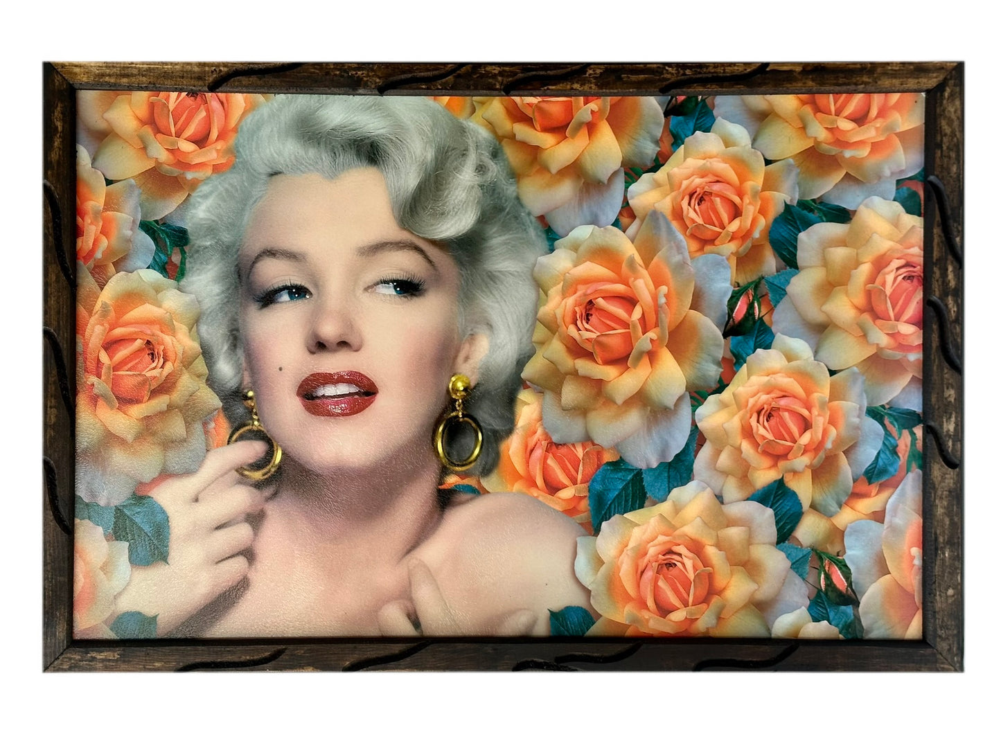Marco de fotos con cara de Marilyn Monroe de 24 x 36 pulgadas con flores