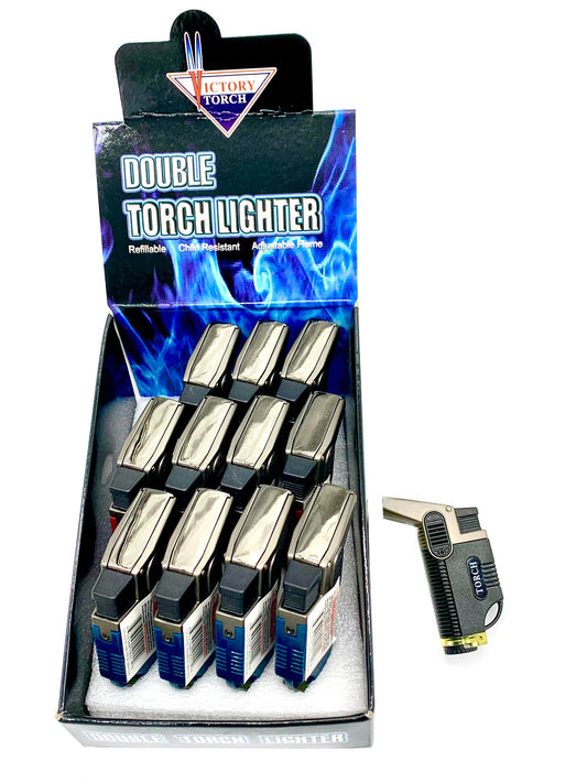 (24 ct) Encendedor angular Victory Torch de doble antorcha resistente $1.75 c/u