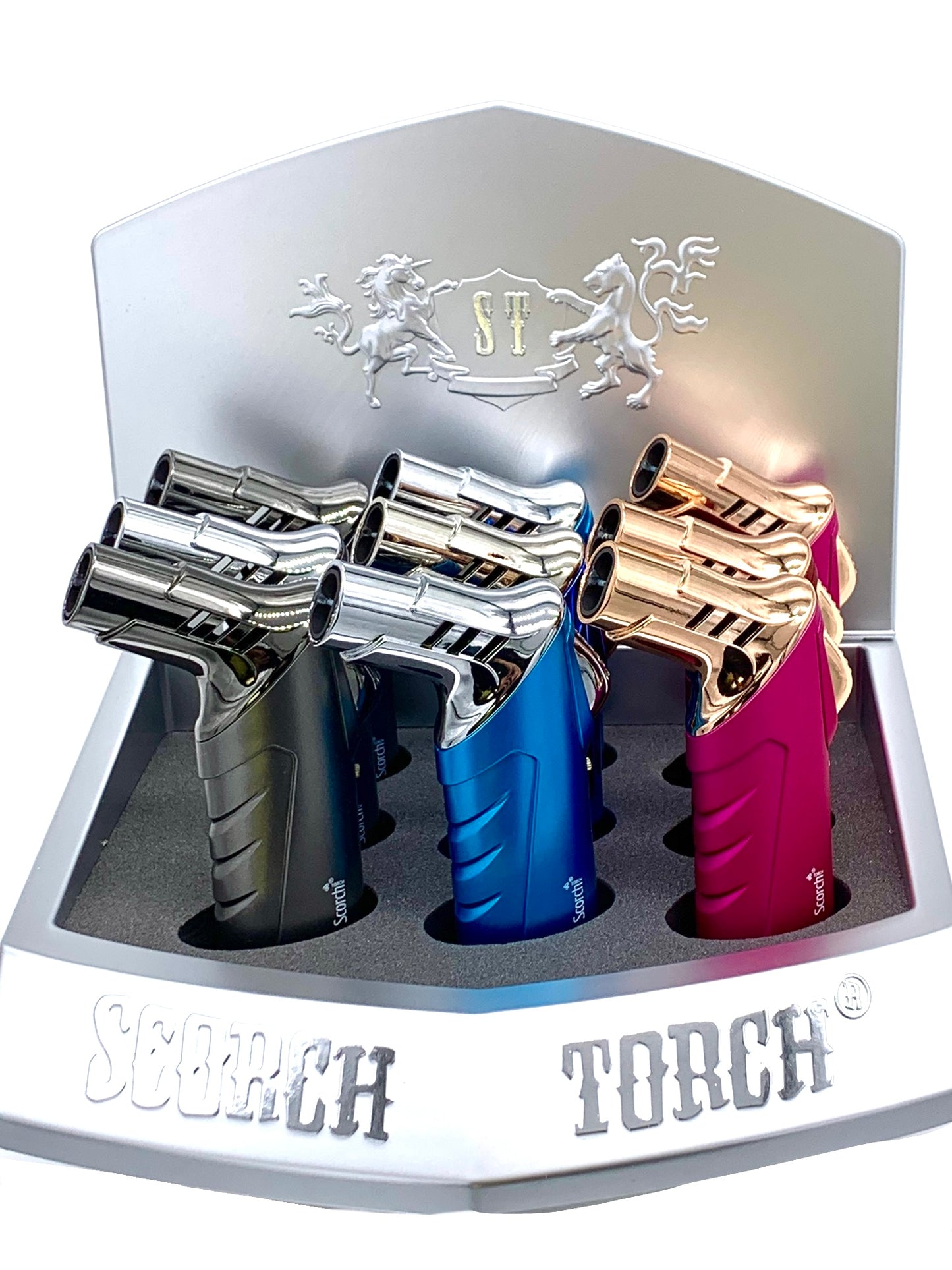 (9ct) 4" Scorch 61564 Two Flame Torch Assorted Colors $5.99 EA