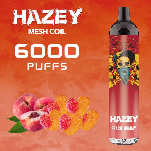 (10ct) Hazey 6000 Puffs Peach Gummy $9 EA