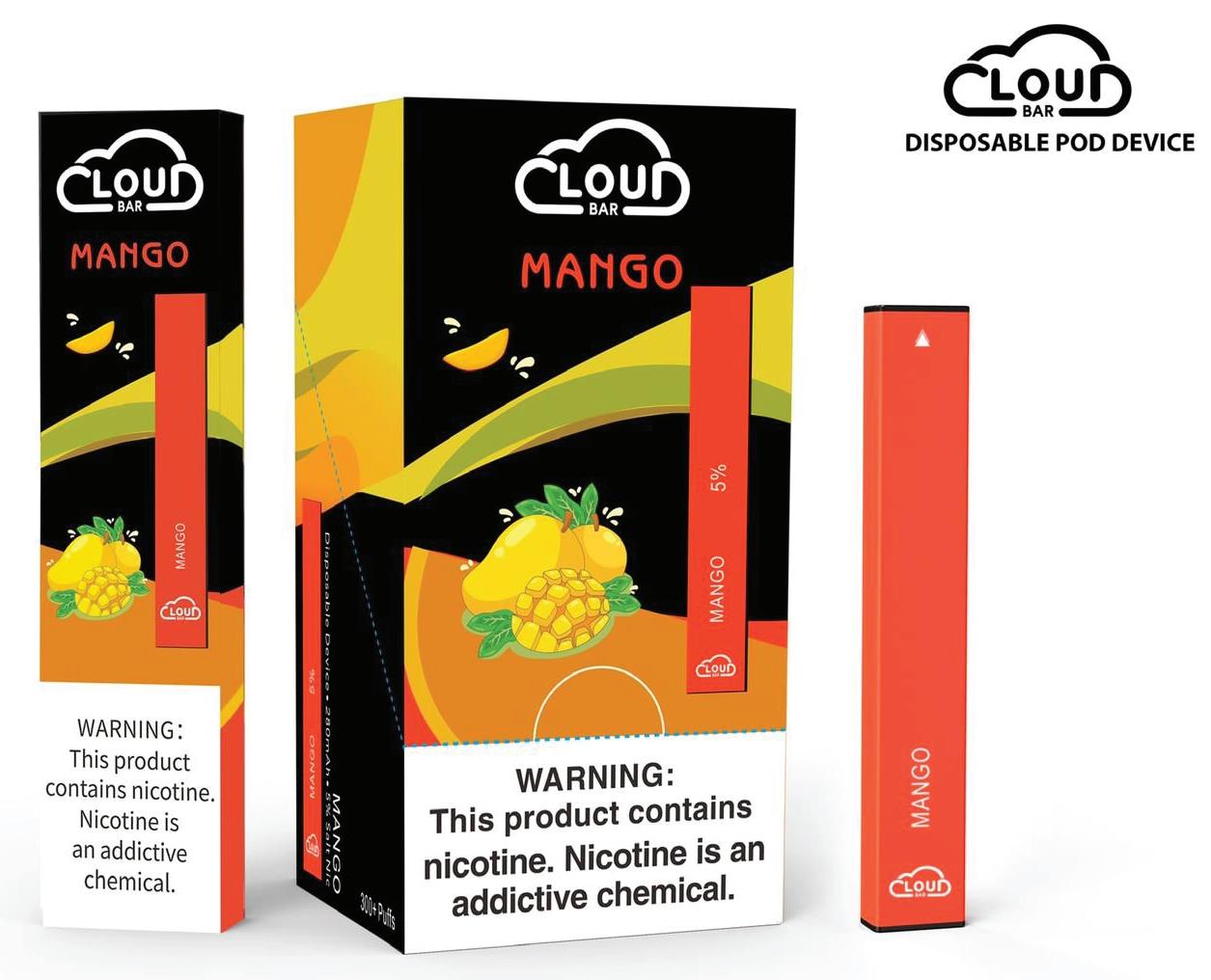 (10ct) Cloud Bar Disposable Vape Device 300 Puffs Mango $0.99 EA