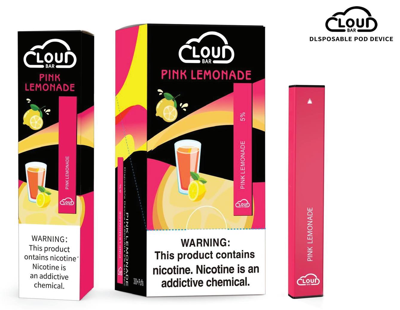 (10ct) Cloud Bar Disposable Vape Device 300 Puffs Pink Lemonade $0.99 EA