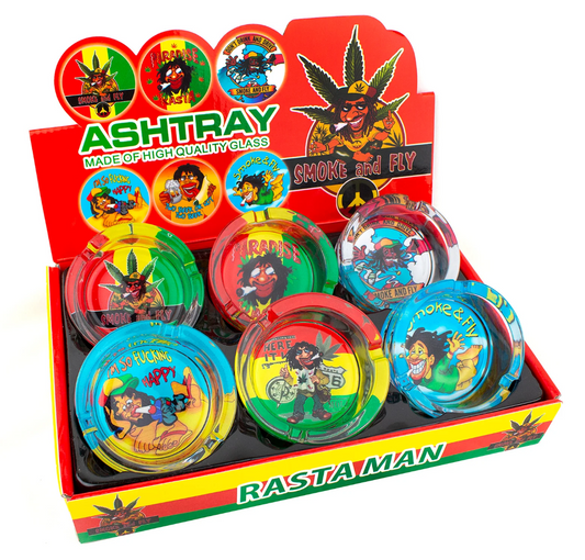 (12ct) 3" Assorted Rasta Man Glass Ashtray $2.99 EA