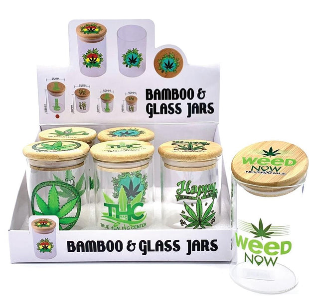 (12ct) 4.5" High Quality Bamboo & Glass Jars Assorted Designs $4.5 EA