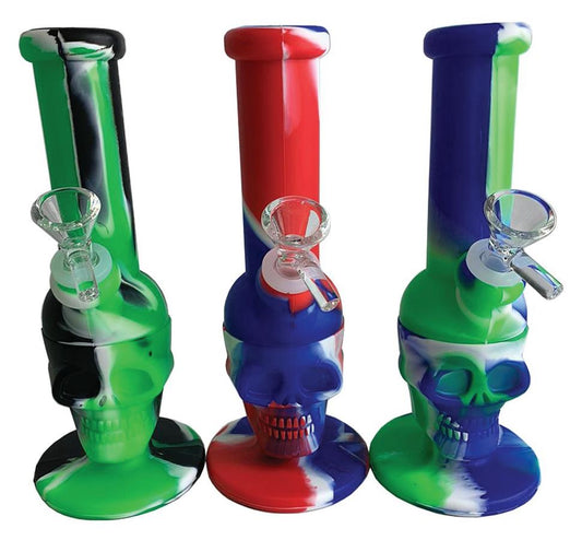 (6ct) 8.5" Silicone Skull Water Pipe with 14mm Glass Bowl $9.99 EA
