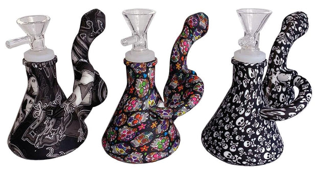 (6ct) 5" Silicone Recycler Oil Rig Assorted Designs $9.99 EA