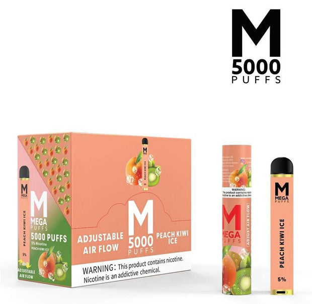 (10ct) Mega Puffs 5000 Puffs Disposable Vape Peach Kiwi Ice $5.5 EA