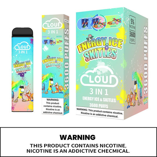 (10ct) Cloud 3 Flavors In 1 3600 Puffs Energy Ice & Skitles $4.99 EA