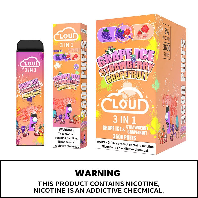 (10ct) Cloud 3 Flavors In 1 3600 Puffs Grape Ice & Strawberry Grapefruit $4.99 EA