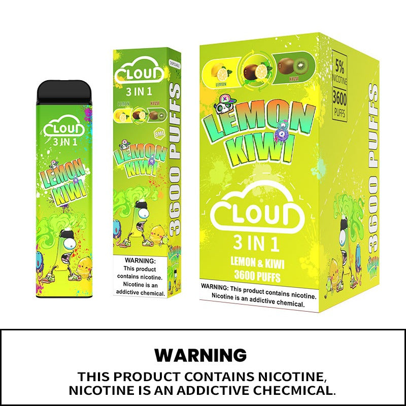 (10ct) Cloud 3 Flavors In 1 3600 Puffs Lemon & Kiwi $4.99 EA