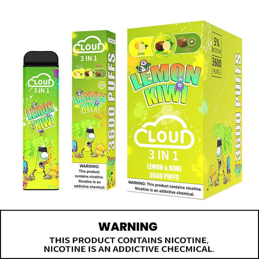 (10ct) Cloud 3 Flavors In 1 3600 Puffs Lemon & Kiwi $4.99 EA