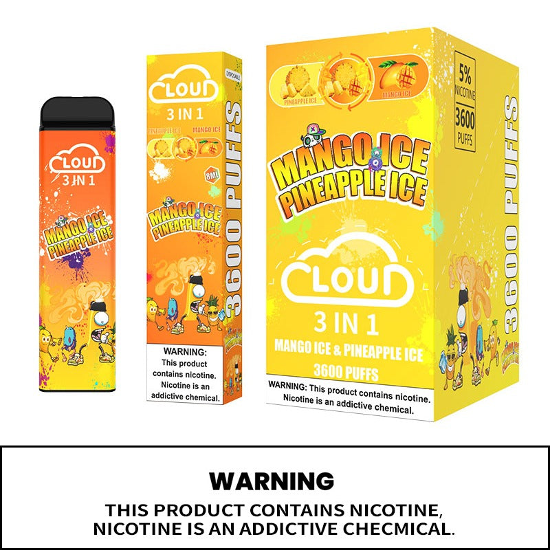 (10ct) Cloud 3 Flavors In 1 3600 Puffs Mango Ice & Pineapple Ice $4.99 EA
