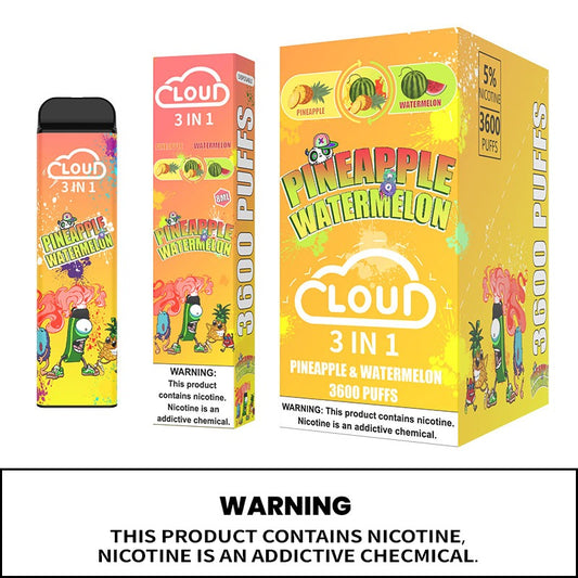 (10ct) Cloud 3 Flavors In 1 3600 Puffs Pineapple & Watermelon $4.99 EA