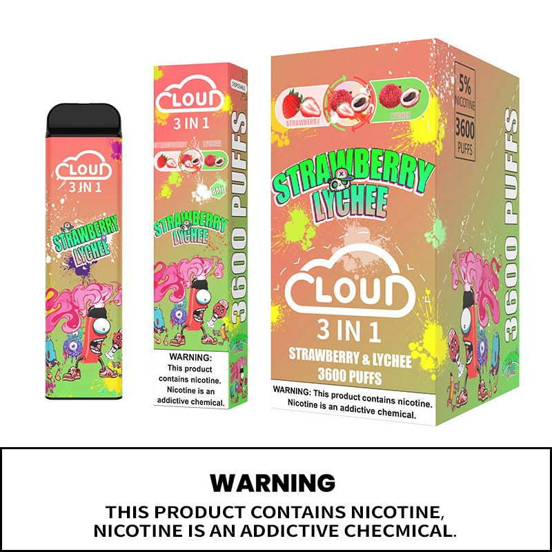 (10ct) Cloud 3 Flavors In 1 3600 Puffs Strawberry & Lychee $4.99 EA