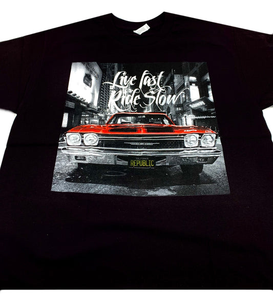 (12ct) Camisetas Live Fast Ride Slow $6.99 c/u