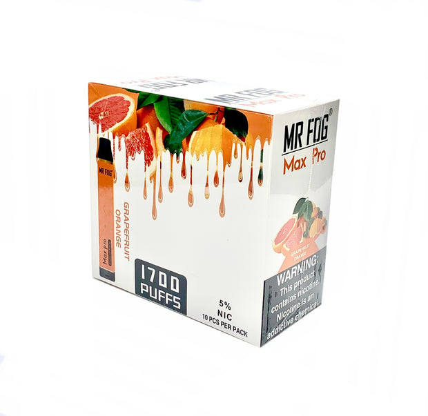 (10ct) Mr Fog Max Pro 1700 Puffs Grapefruit Orange $4.5 EA