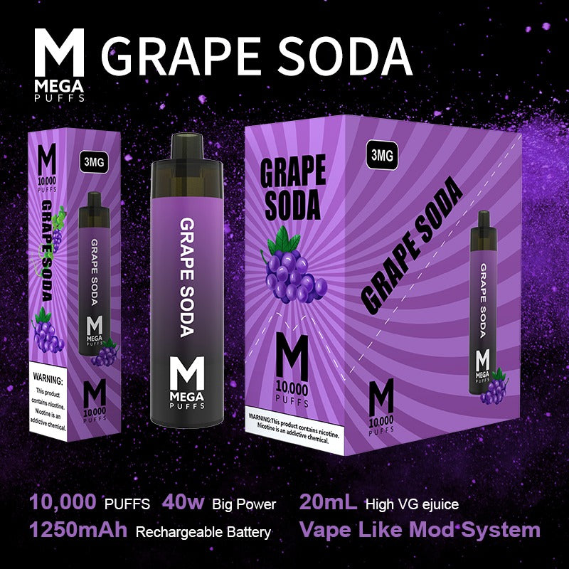 (8 unidades) Mega 10,000 inhalaciones desechables Vape Mod Grape Soda $10.99 c/u