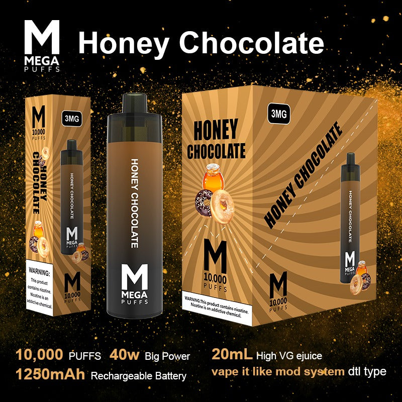 (8 unidades) Mega 10,000 inhalaciones desechables Vape Mod Miel Chocolate $10.99 c/u