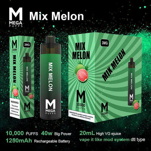 (8ct) Mega 10,000 Puffs Disposable Vape Mod Mix Melon $10.99 EA