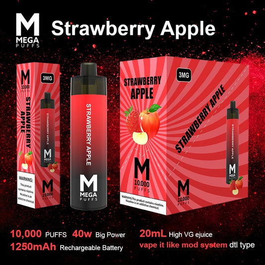 (8ct) Mega 10,000 Puffs Disposable Vape Mod Strawberry Apple $10.99 EA