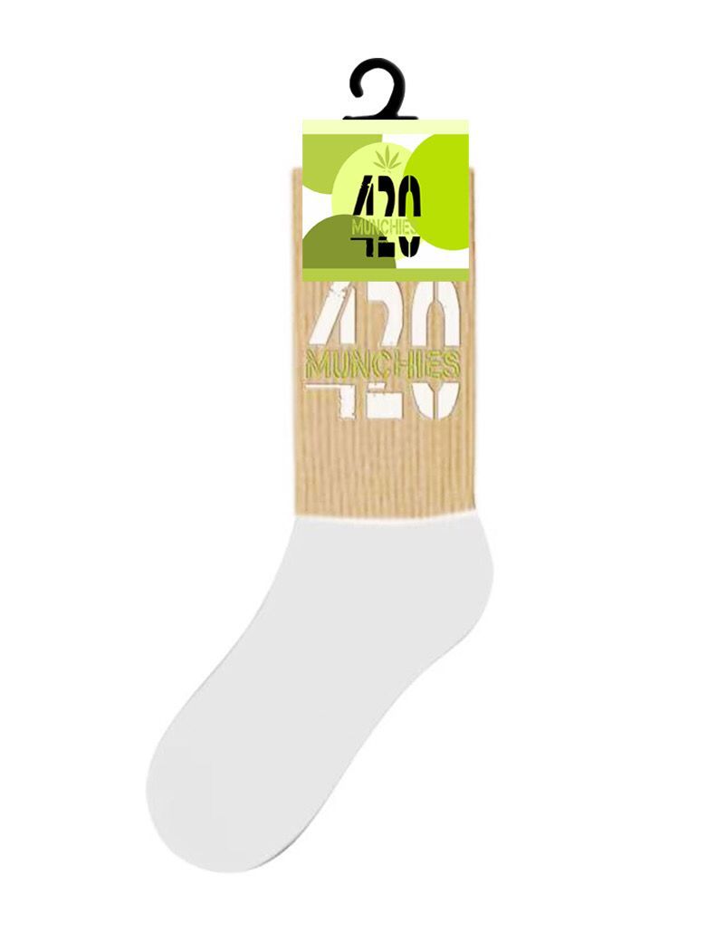 (12ct) 420 Munchies Crew Socks Tan and White $2.5 EA