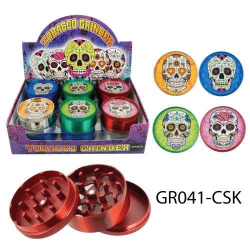(12ct) 3-Piece 50mm Candy Skull Design Novelty Grinders $3.5 EA